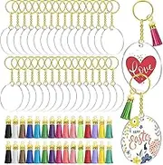 BLAZDEVE 120pcs Acrylic Keychain Blanks, Craft Tassels Keychain, Bulk Acrylic Keychain for Craft Set with Acrylic Blanks, Key Rings, Tassels and Jump Rings, DIY Keychain Supplies