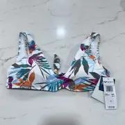 MSRP $54 Roxy Classics Print Beach Triangle Bikini Top Tie Back White Size Med