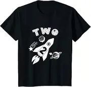 [X.Style] Kids 2 Year Old 2nd Birthday Outer Space Rocket Ship Party ds465 T-Shirt (S) Black
