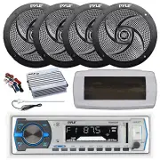 Pyle Bluetooth Marine Radio, Cover, Antenna,Amp,Kit, 4x 5.25" 180W Black Speaker