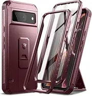 [Dexnor] Full Body Case for Google Pixel 8 5G【Double Front Frame & Kickstand 】, Bumpershock Technology Drop Protection Rugged Phone Cover Shockproof Protective Bumper Case - Red