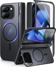 [Tongate] Magnetic Google Pixel 9 Pro Fold Case with Stand [MagSafe Compatible] Rugged Google 9Pro Fold Phone Case with Built-in Screen Protector & Hinge Protection for Google Pixel Fold 2 2024, Black