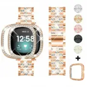 women Bling Stainless Steel Watch Band Strap +Pc Case for Fitbit Versa 3 / Sense