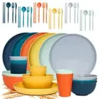 42 Pcs Wheat Straw Dinnerware Sets Unbreakable Plates Bowls Sets Eco Friendly No