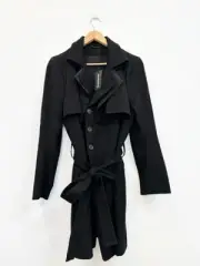 Designer BNWT Ann Demeulemeester Black Wool Blend Trench Style Women's Coat