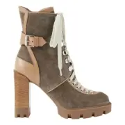Christian Louboutin Macademia 100 Grey Suede Lace Up Block Heel Combat Boot 40