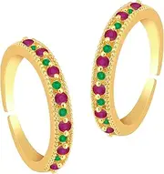 [Aheli] Gold Plated Rani Pink Green Cubic Zirconia Studded Fancy Adjustable Toe Ring Bichiya Fashion Jewellery for Women Design 1, Metal, No Gemstone