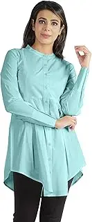 [Phagun] Long Sleeve Tunic Mandarin Collar Asymmetrical Formal Shirt for Women