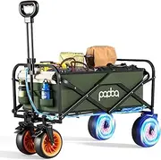 Nouno Electric Assistance Collapsible Folding Garden Wagon, 300LBS Grocery Cart with Big All-Terrain Wheels, Portable for Camping Outdoor Beach Fishing Picnic Sports Shopping (Green)