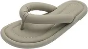 [XUEMML] Women's Soft Indoor Flip Flop ，pillow Slides Sandals Home，Women's Comfort Open Toe Beach Flip Flops PU Slippers (Color : Green, Size : 37 EU)