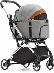 Pet Carriage Stroller for Cats Dogs, Separable Dog Pram Stroller 4 Wheel Pet Strollers for Small Medium Dogs, Buggy Pushchairs Lightweight Folding Travel Cart Stroller(Grey a)