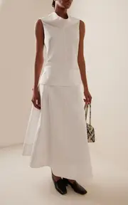 [Brandon Maxwell] The Knox Low-Rise Cotton Poplin Midi Skirt