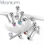 Implant Grade Solid Titanium W/ Bezel CZ Tongue Rings Nipple Barbells 14G