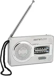 Pocket AM FM Radio, Portable Mini Transistor Radio DSP Chip, Battery Powered Compact Radios Player with Antenna, Loudspeaker, Headphone Jack, Silver Gray