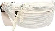 [Long Keeper] Cute Corduroy Bumbag Fanny Pack for Women Men Fashion Waist Packs Adjustable Cross Body Bumbags for Ladies Girls Travel Running Hiking Outdoor, White, 3 Pockets Adjustable Bumbag