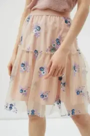 Anthropologie Eva Franco Belle Sequined Tulle Mini Floral Skirt Size S