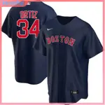 橄欖服 棒球服 街頭嘻哈 原宿BF風 復古刺繡字母BOSTON RED SOX34號DAVID ORTIZ球衣棒球運動服