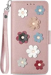 3D Flower Leather Wallet Case for iPhone 13 12 14 Pro Max 11 XS Max XR X SE2022 8/7//6/6S Plus Flip Card Slot Phone Cover,Rose Gold,for iPhone 11