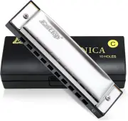 East Top Harmonica 10 Holes Silver Blues Diatonic Harmonica Mouth Organ Key of C