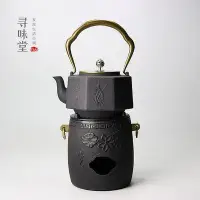 在飛比找Yahoo!奇摩拍賣優惠-茶藝師 手工八角鐵壺+鐵爐 銅把銅蓋無涂層日本鑄鐵壺炭爐日式