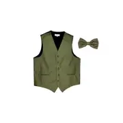 New Men's Tuxedo Vest Waistcoat Vertical Stripes Bowtie prom party Olive Green