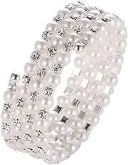 [OATIPHO] Bridal Elastic Bracelet Stretchy Pearl Bangle Stretch Bracelets for Women Bracelets Trendy Bracelets for Women Bangle Bracelet Jewelry Bangle White Rhinestones
