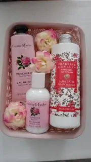 Crabtree and Evelyn Rose Water Bubble Bath Hand Cream Lotion Basket Gift Set