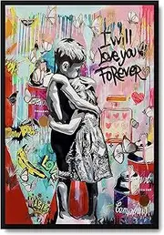 [YYFARTFQ] 1 Piece Banksy Graffiti Painting Wall Art Banksy Canvas Print Colorful Living Room Little Boy and Girl Street Painting Modern Abstract Street Art Home Decor Unframed…