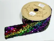 NEW D. Stevens Rainbow Multi-Color Sequin Ribbon 2.5"x 10 Yards Non-wire Edge