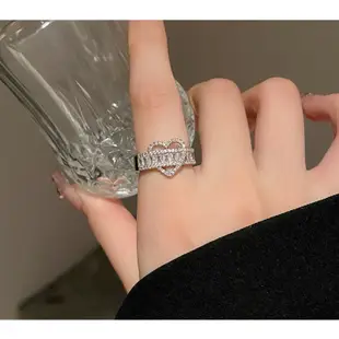 【戒指】韓國時尚 精緻璀璨 鋯石鏤空愛心桃心戒指 開口指 PinkParty❤韓系飾品