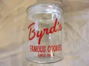 BYRD'S FAMOUS COOKIES GLASS COOKIE JAR ADVERTIZING ADVERTIZING ORIGINAL BOX