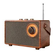 Retro FM Radio Portable Wooden Bluetooth Radio Bass Speaker Handsfree MP3 Player Support USB/TF Card/AUX Play As Shown