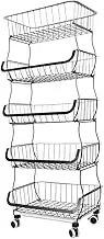 zolyet 5-Tier Kitchen Carts on Wheels Metal Large Fruit Vegetable Storage Basket Pantry Utili Cart with Mesh Baskets for Kitchen Bathroom Living Room Office Black 5-Tier