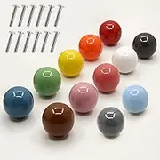 12 Pack 1.3 Inch Colorful Round Kitchen Cabinet Knobs, Ceramics Solid Drawer Pulls, Cabinet Handles for Cupboard Wardrobe, Dresser, Closet and Bathroom, Modern Hardware for Cabinets Pulls Handles