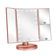 Tri-fold Lighted Vanity Makeup Mirror with 3x/2x Magnification,21 LEDs Light
