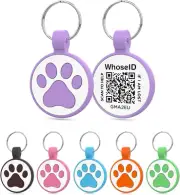 QR Code Cat Tag, Modifiable Profile, Silicone, Waterproof, 1.25", Purple
