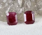 NATURAL UNTREATED RUBY OCTAGON CUT 2 PC 8.78 CT GEMSTONE PAIR DESIGNING EARRING