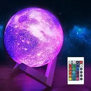 Moon Lamp,CooPark 3D Printing Night Light 16 Colors LED Lighting with 4 Modes USB Charging and Wooden Stand，Remote & Touch Control（15cm/5.9inch Warm Theme Bedroom Decor Cool Creative