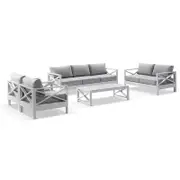 Kansas 3+2+1+1 seater Outdoor Aluminium Lounge Set with Coffee Table White - Textured Olefin