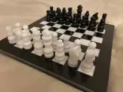 Black Marble Chess Table Top, Marble Chess Set Decor, Handmade Decor Set