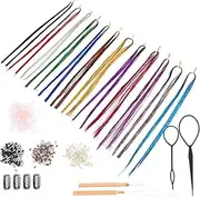 WRITWAA 1 Set Hair Tinsel Kit for Ladies Color Glitter Extensions with Beads Hair Tools Clips Easy DIY Braiding Accessories for Stunning Hairstyles