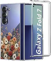 [TXXO] ZFold 7 Case Clear Matte for Samsung Galaxy Z Fold 7 Case Cute Flowers for Galaxy fold Z 7 Phone case Floral Slim Shockproof PC Cover for Samsung fold7 Case for Women Girly Flower Design