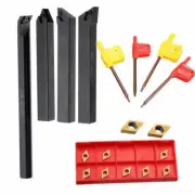 4pcs 12mm Lathe Turning Tool Holder Boring Bar + 10 DCMT0702 Carbide Inserts Set