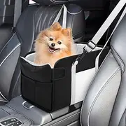 Dog Car Seat for Small Dogs, Portable Center Console Dog Car Seat with Washable Cushion, Adjustable Straps Puppy Car Seat Safety Leash and Storage Pocket Pet Booster Seat for Car- Black
