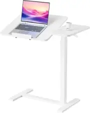 DUMOS Overbed Bedside Table Adjustable with Wheels, Mobile Standing Stand Up