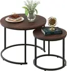 Coffee Table Nesting Side Round Set of 2 End Table Top Sturdy Metal Frame Desk C