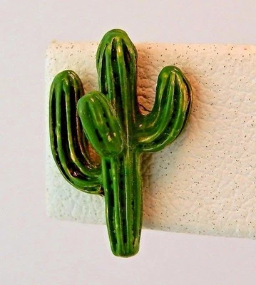Hand painted Pewter Arizona Saguaro cactus 3D post earrings hypo-allergenic post