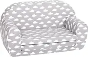 Delsit 2-in-1 Foldable Sofa & Bed for Toddlers - Convertible Soft & Comfy Nugget Couch - Versatile Kids Furniture with Washable Cover - Perfect for Kids Playroom & Nursery | Gray with Clouds