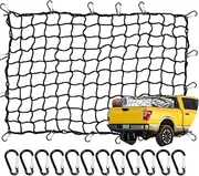 4' x 6' Cargo Net for Pickup Truck Bed - Stretches to 8' x 12', Net Truck Mesh, Small 4"x4" Latex Bungee Net Mesh with 12 Aluminum Hooks – Universal Fit for Pickup, SUV, ATV, Boat
