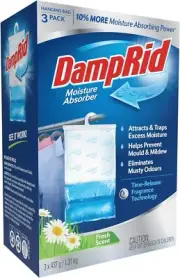 DampRid Hanging Moisture Absorber Bag Fresh Scent Odour Eliminator 3 x 437g